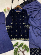 Dark Blue Velvet Gold Embroidery Sharara Palazzo Suit - BONYHUBSALWAR KAMEEZ