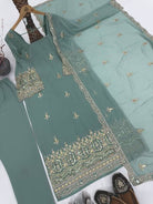 Pastel Seagreen Georgette Embroidery Work Straight Suit - BONYHUBSALWAR KAMEEZ