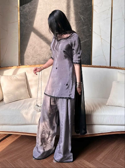 Moonstone Grey Embroidery Work Farshi Suit