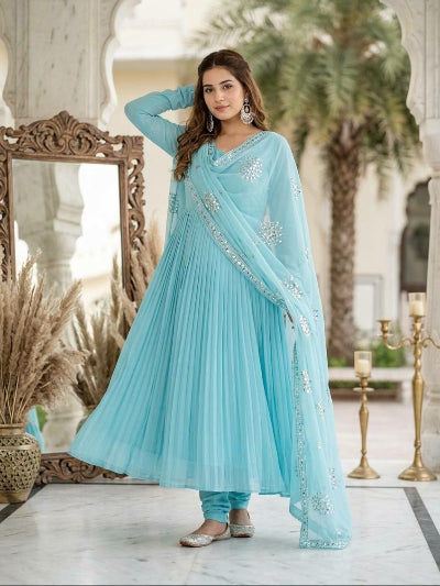 Light Blue Georgette Flair Anarkali Gown Suit Set