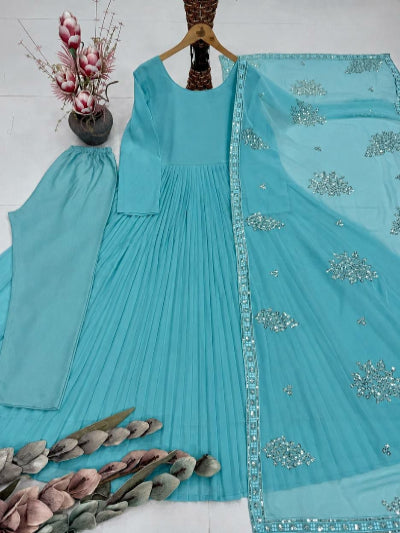 Light Blue Georgette Flair Anarkali Gown Suit Set