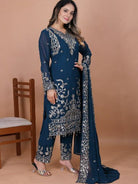 Peacock Blue Georgette Sequence Work Straight Suit Set - BONYHUBSALWAR KAMEEZ