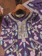 Purple Designer Chinon Embroidered Straight Suit Set - BONYHUBSALWAR KAMEEZ