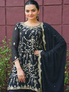 Black Georgette Embroidery Work Sharara Set - BONYHUBSALWAR KAMEEZ