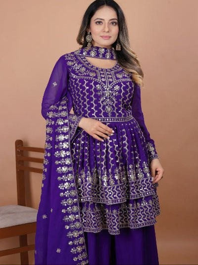 Purple Premium Georgette Double Flair Sharara Set - BONYHUBSALWAR KAMEEZ