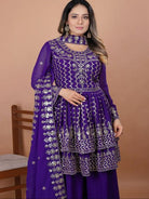 Purple Premium Georgette Double Flair Sharara Set - BONYHUBSALWAR KAMEEZ