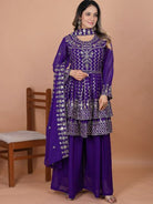 Purple Premium Georgette Double Flair Sharara Set - BONYHUBSALWAR KAMEEZ