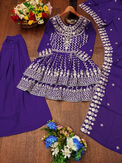 Purple Premium Georgette Double Flair Sharara Set - BONYHUBSALWAR KAMEEZ