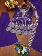 Purple Premium Georgette Double Flair Sharara Set - BONYHUBSALWAR KAMEEZ