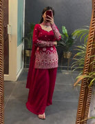 Maroon Vichitra Silk Embroidered Sharara Set - BONYHUBSALWAR KAMEEZ