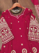 Maroon Vichitra Silk Embroidered Sharara Set - BONYHUBSALWAR KAMEEZ