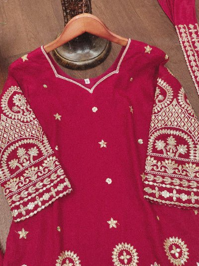 Maroon Vichitra Silk Embroidered Sharara Set - BONYHUBSALWAR KAMEEZ