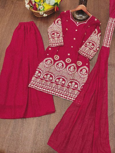 Maroon Vichitra Silk Embroidered Sharara Set - BONYHUBSALWAR KAMEEZ