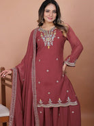 Dusty Rosewood Maroon Georgette Sharara Suit Set - BONYHUBSALWAR KAMEEZ