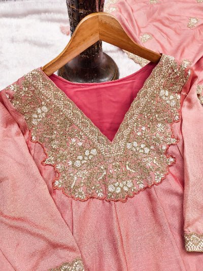 Pastel Peachy Pink Silk Embroidery Work Anarkali Suit - BONYHUBSALWAR KAMEEZ