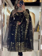 Black Gold Embroidery Georgette Anarkali Set - BONYHUBSALWAR KAMEEZ