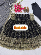 Black Gold Embroidery Georgette Anarkali Set - BONYHUBSALWAR KAMEEZ