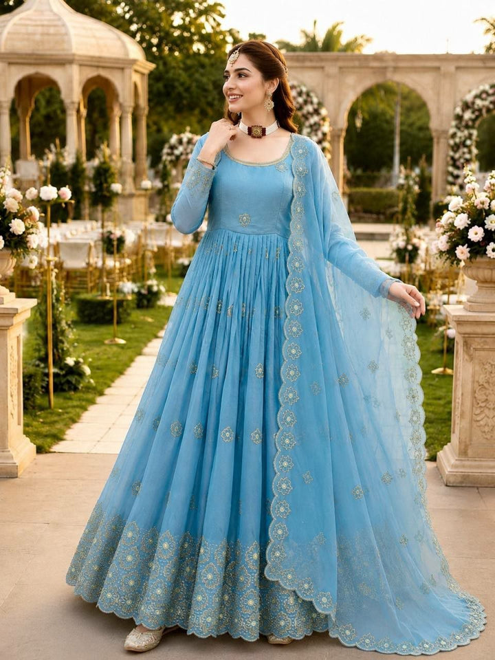 Lilac Gold Embroidered Gown Dupatta Set Of 2- 3 Colours