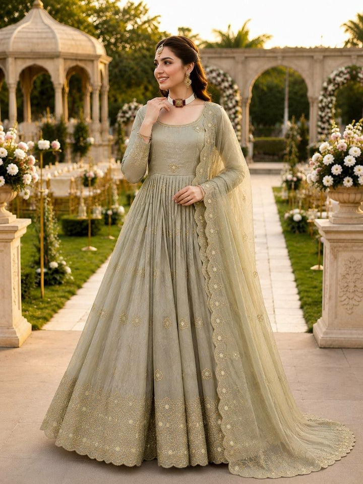 Lilac Gold Embroidered Gown Dupatta Set Of 2- 3 Colours