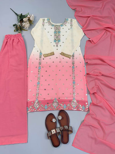 Pastel Georgette Embroidery Palazzo Set- 2 Colours