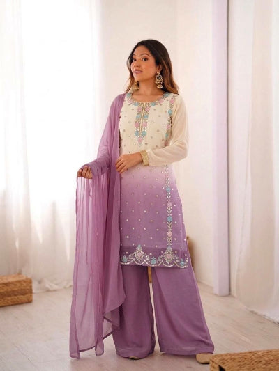 Pastel Georgette Embroidery Palazzo Set- 2 Colours