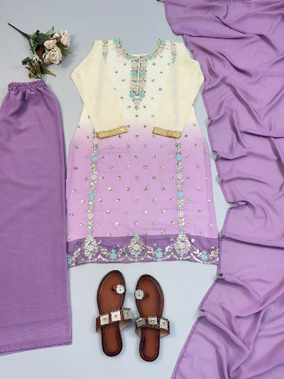 Pastel Georgette Embroidery Palazzo Set- 2 Colours