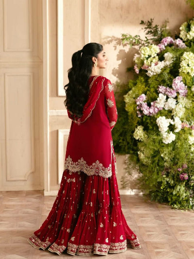 Red Wedding Wear Georgette Embroidered Sharara Suit