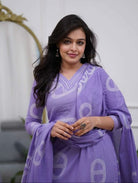 Lavender Chanderi Salwar Suit with Printed Dupatta - BONYHUBSALWAR KAMEEZ