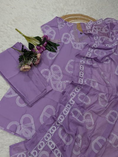 Lavender Chanderi Salwar Suit with Printed Dupatta - BONYHUBSALWAR KAMEEZ