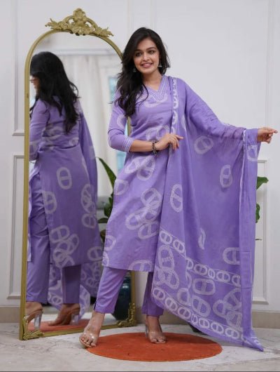 Lavender Chanderi Salwar Suit with Printed Dupatta - BONYHUBSALWAR KAMEEZ