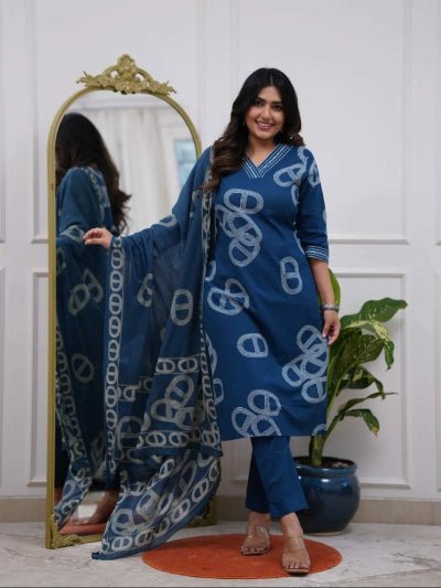 Blue Chanderi Salwar Suit with Printed Dupatta - BONYHUBSALWAR KAMEEZ