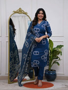 Blue Chanderi Salwar Suit with Printed Dupatta - BONYHUBSALWAR KAMEEZ