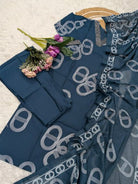 Blue Chanderi Salwar Suit with Printed Dupatta - BONYHUBSALWAR KAMEEZ