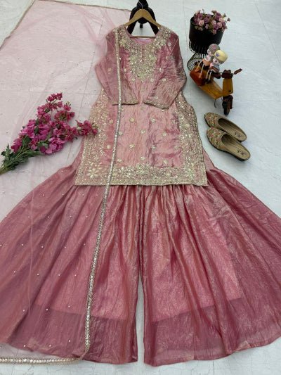 Blush Pink Embroidered Festive Sharara Palazzo Suit Set - BONYHUBSALWAR KAMEEZ