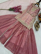 Blush Pink Embroidered Festive Sharara Palazzo Suit Set - BONYHUBSALWAR KAMEEZ