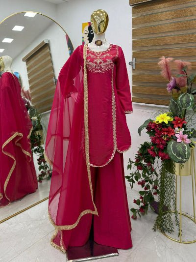 Magenta Roman Silk Sharara Palazzo Suit Set - BONYHUBSALWAR KAMEEZ
