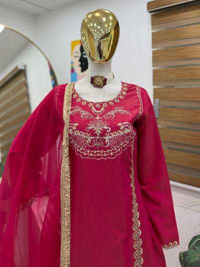Magenta Roman Silk Sharara Palazzo Suit Set - BONYHUBSALWAR KAMEEZ