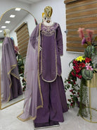 Deep Lilac Roman Silk Sharara Palazzo Suit Set - BONYHUBSALWAR KAMEEZ