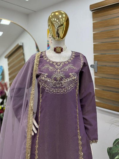 Deep Lilac Roman Silk Sharara Palazzo Suit Set - BONYHUBSALWAR KAMEEZ