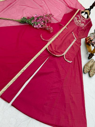 Magenta Roman Silk Sharara Palazzo Suit Set - BONYHUBSALWAR KAMEEZ