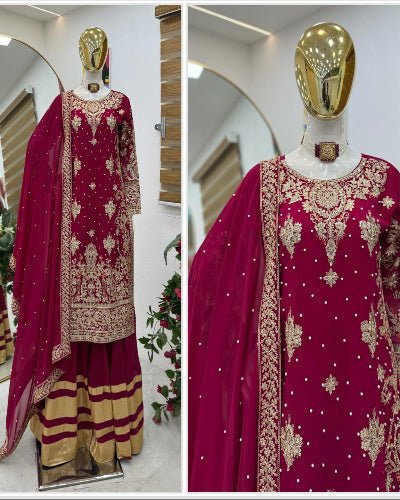 Maroon Georgette Festive Sharara Palazzo Suit Set - BONYHUBSALWAR KAMEEZ