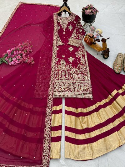 Maroon Georgette Festive Sharara Palazzo Suit Set - BONYHUBSALWAR KAMEEZ
