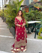 Maroon Georgette Festive Sharara Palazzo Suit Set - BONYHUBSALWAR KAMEEZ