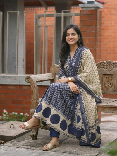 Indigo Blue Cotton Summer Anarkali Suit