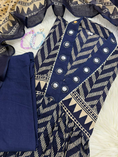 Indigo Blue Cotton Summer Anarkali Suit