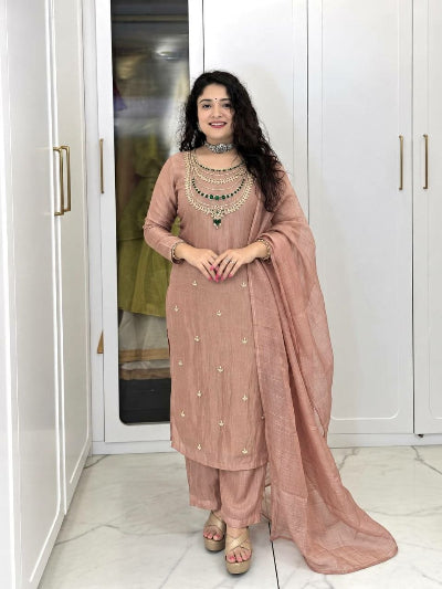 Festive Crush Silk Embroidered Straight Suit Set- 2 Colours