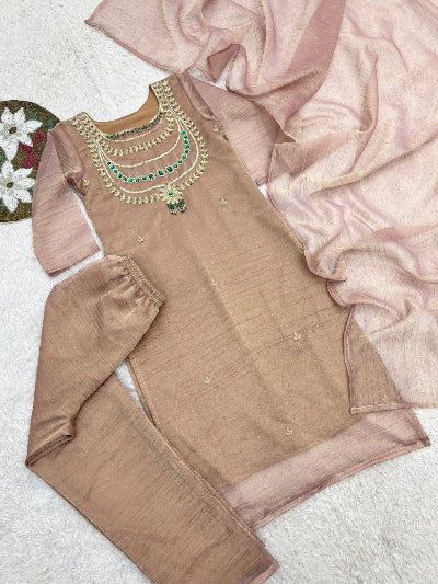 Festive Crush Silk Embroidered Straight Suit Set- 2 Colours