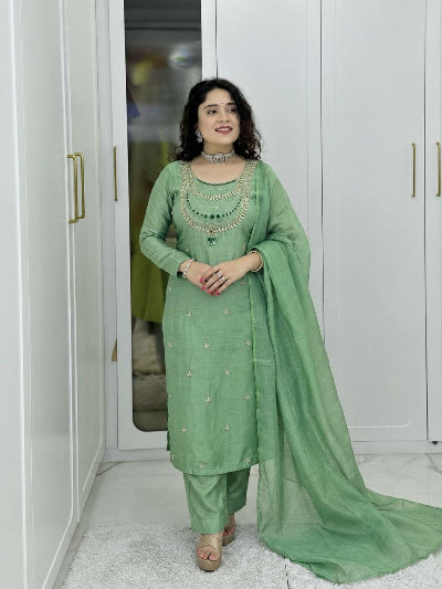Festive Crush Silk Embroidered Straight Suit Set- 2 Colours