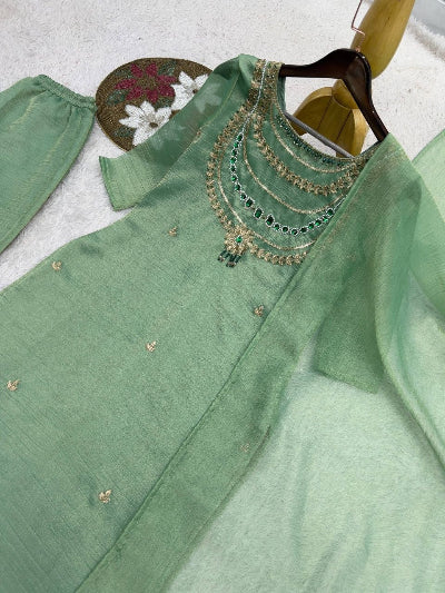 Festive Crush Silk Embroidered Straight Suit Set- 2 Colours