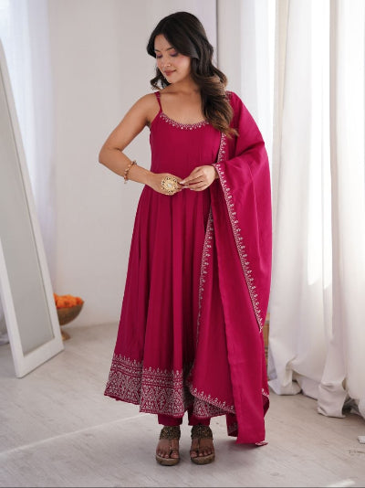 Dark Pink Sleeveless Anarkali Suit Set